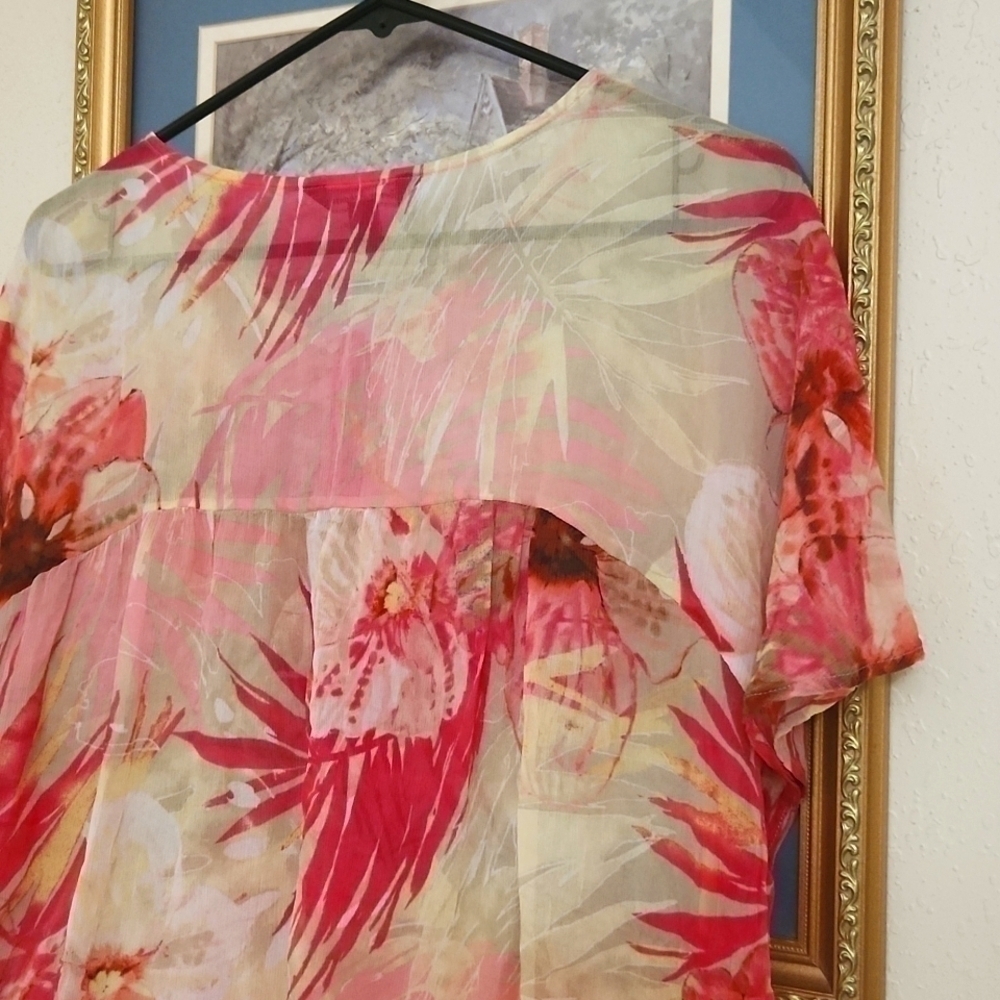 100%Silk Tommy Bahama Sheer Top Coastal Vacation Cruise Lagenlook Career Medium - Picture 10 of 10